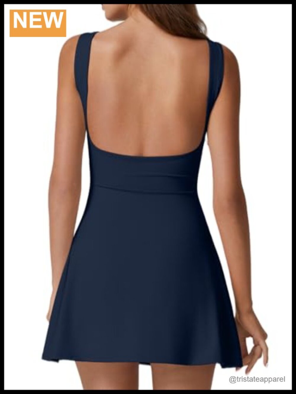 Open Back Tennis Dress Sleeveless Built in Shorts Golf Athletic Dress with